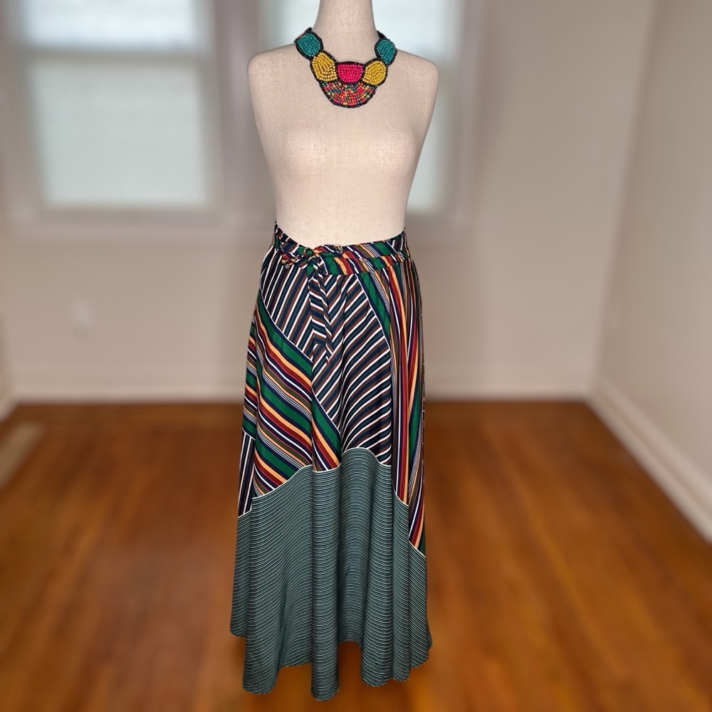 Striped Multi-Color Maxi Skirt - Green Panel